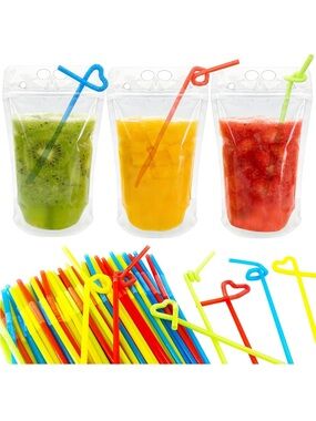 Colorful Heart Top Drink Straws - Assorted Party Colors